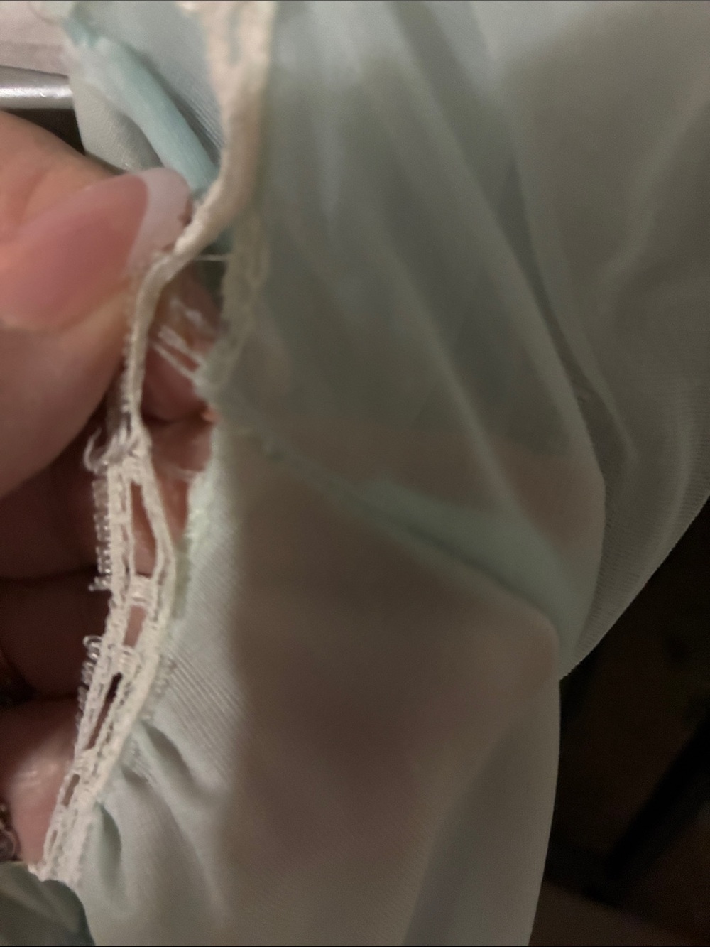 Miss Elaine Sheer Aqua Puff-Sleeve Peignoir - Picture 14 of 15